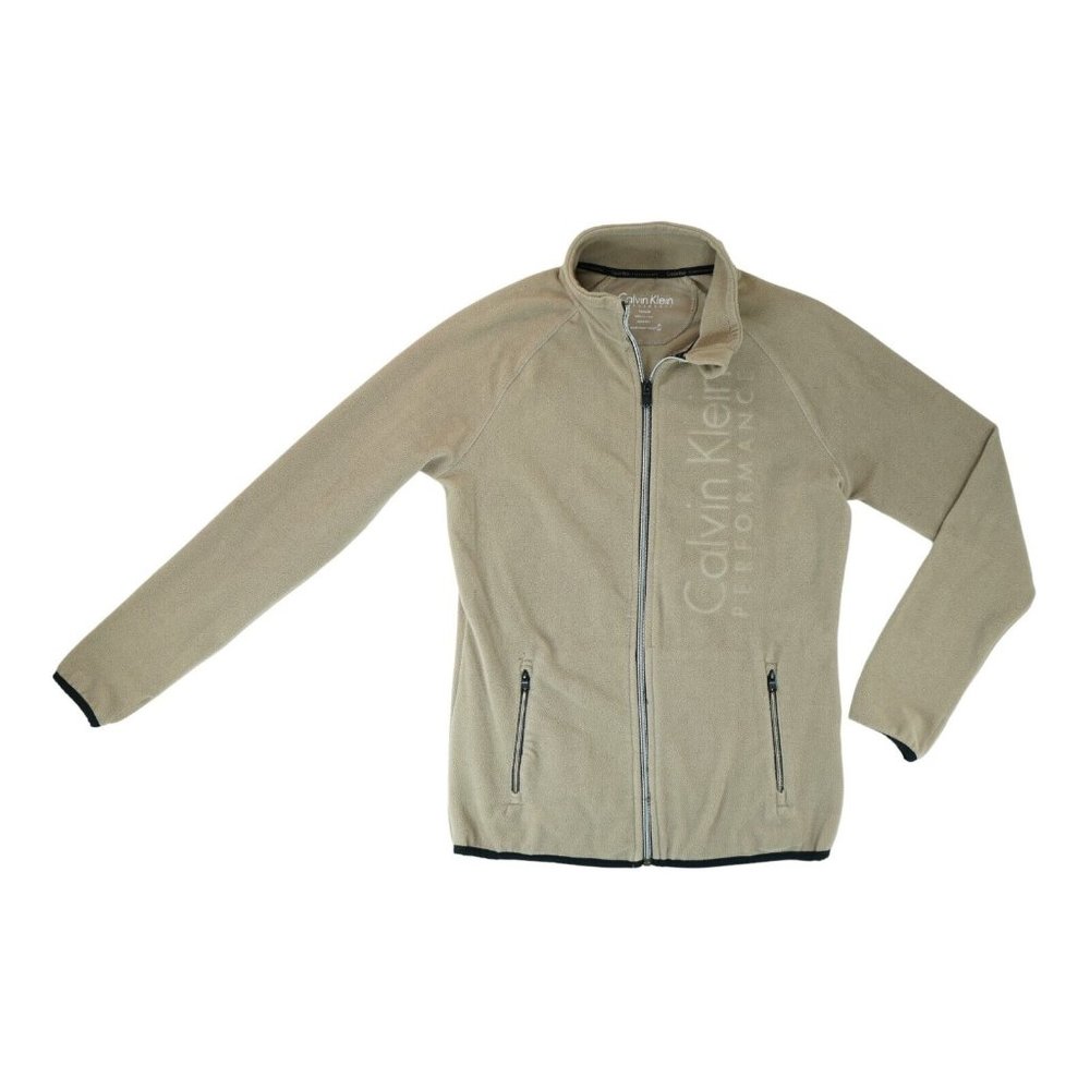 Calvin Klein Fleece Jacket Womens Medium Beige Full Zip Pockets Performance Top